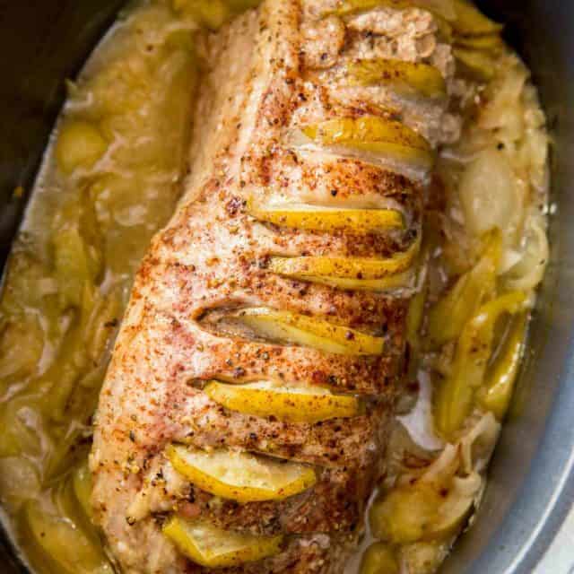Slow Cooker Honey Apple Pork Loin with just seven ingredients is a showstopping meal with none of the effort! Perfect for holiday dinners!