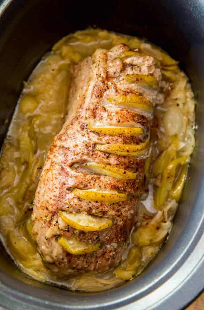 Slow Cooker Honey Apple Pork Loin with just seven ingredients is a showstopping meal with none of the effort! Perfect for holiday dinners!