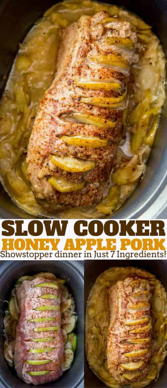 The easiest fancy meal you'll ever serve your guests, this Crock Pot Honey Apple Pork Loin.