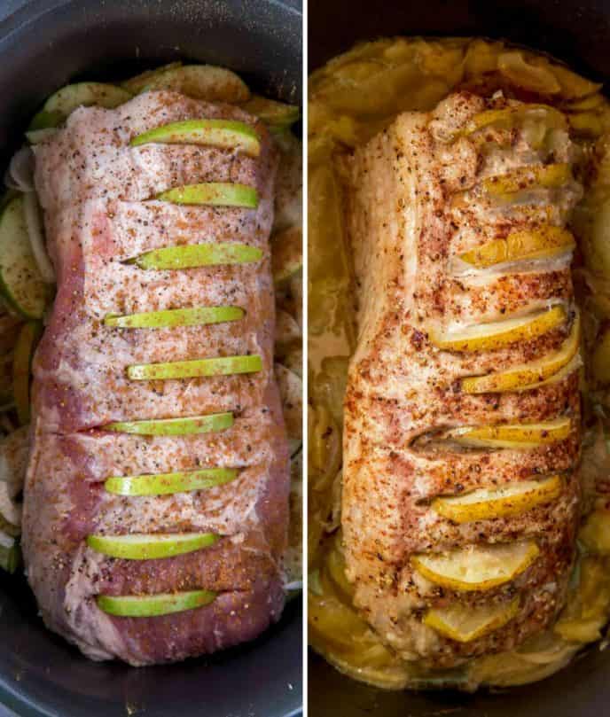 Just seven ingredients in this delicious Slow Cooker Honey Apple Pork Loin