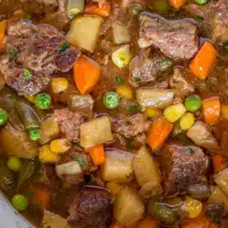 close up of slow cooker soup