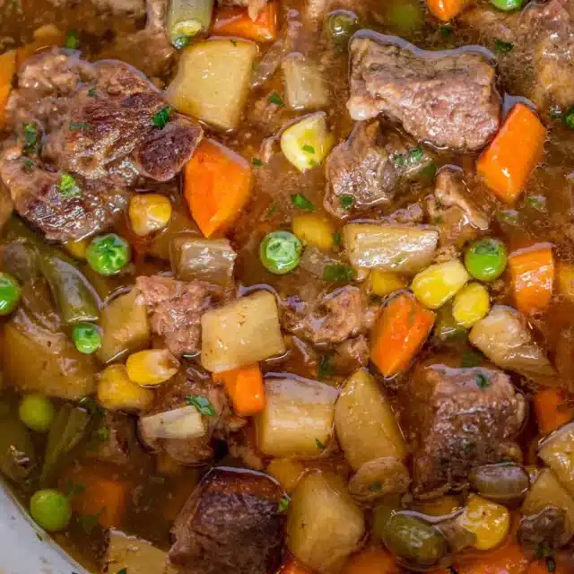 close up of slow cooker soup