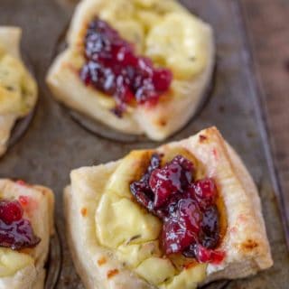 Cranberry Goat Cheese Pastry Bites with just five ingredients are the easiest appetizers you'll ever serve your guests. Perfect for the holidays!