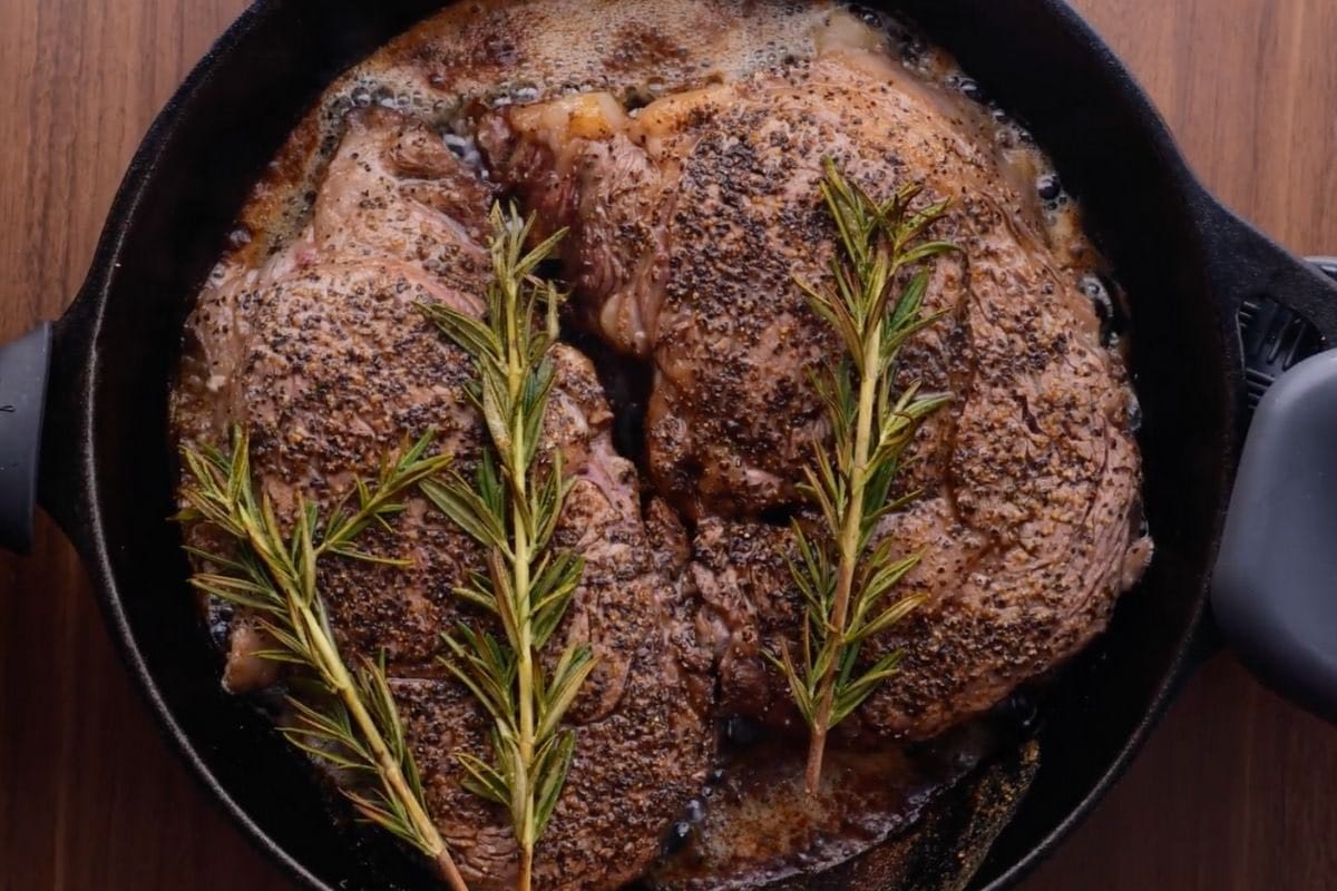 Ribeye Steak in cast iron pan
