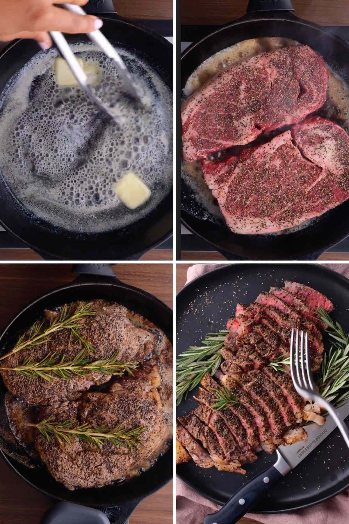 Ribeye Steak Collage of cooking steps