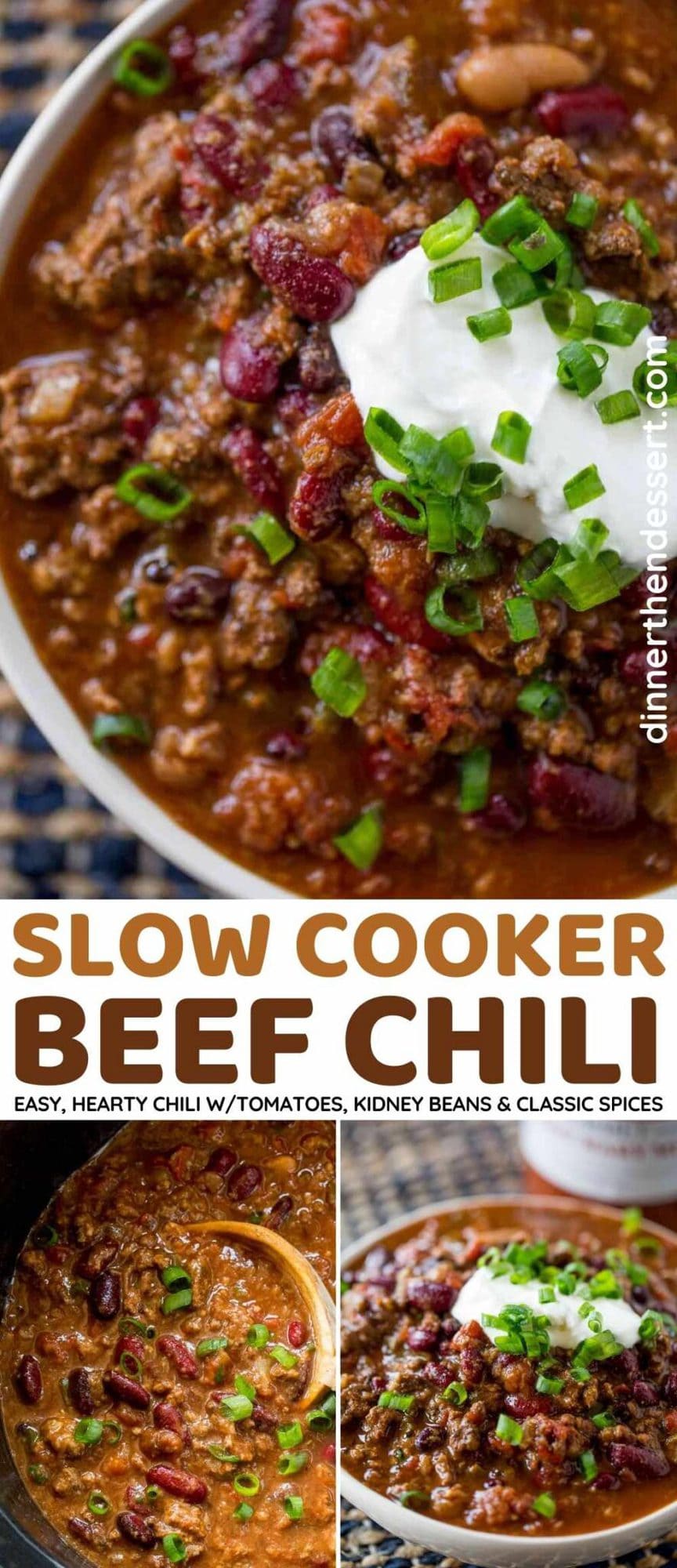 Slow Cooker Beef Chili {Crockpot Chili} [VIDEO] Dinner, then Dessert