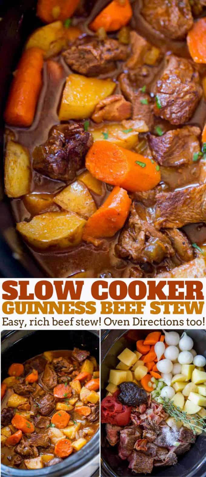 Slow Cooker Guinness Beef Stew with creamy Yukon potatoes, bacon, carrots and a rich tomato beef gravy, this is the perfect winter stew!