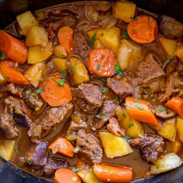 Beef Stew in crockpot fully cooked