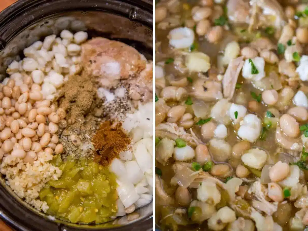 Collage of ingredients and close up of chili