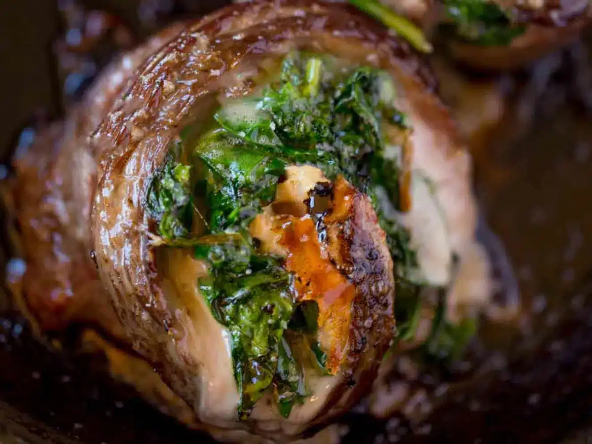 Side view of stuffed steak