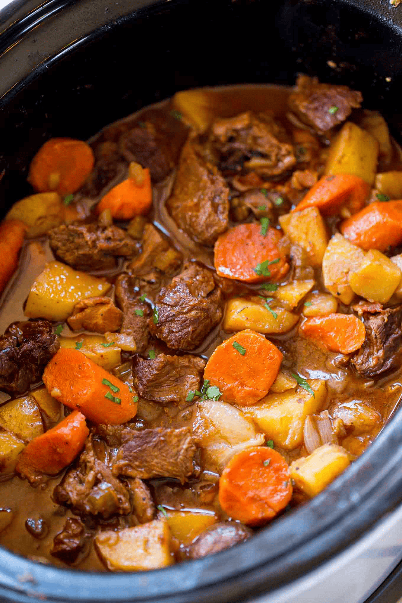 Crockpot with finished stew recipe
