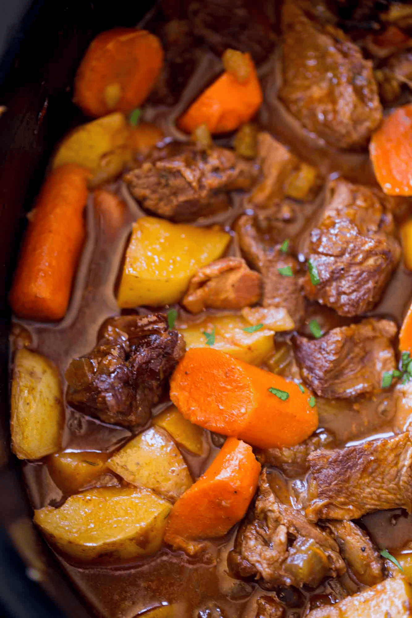 Tender beef and vegetables in a slow cooker