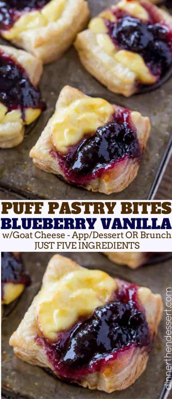 Blueberry Vanilla Goat Cheese Pastry Bites with just five ingredients are the easiest appetizers you'll ever serve your guests. Perfect for the holidays!