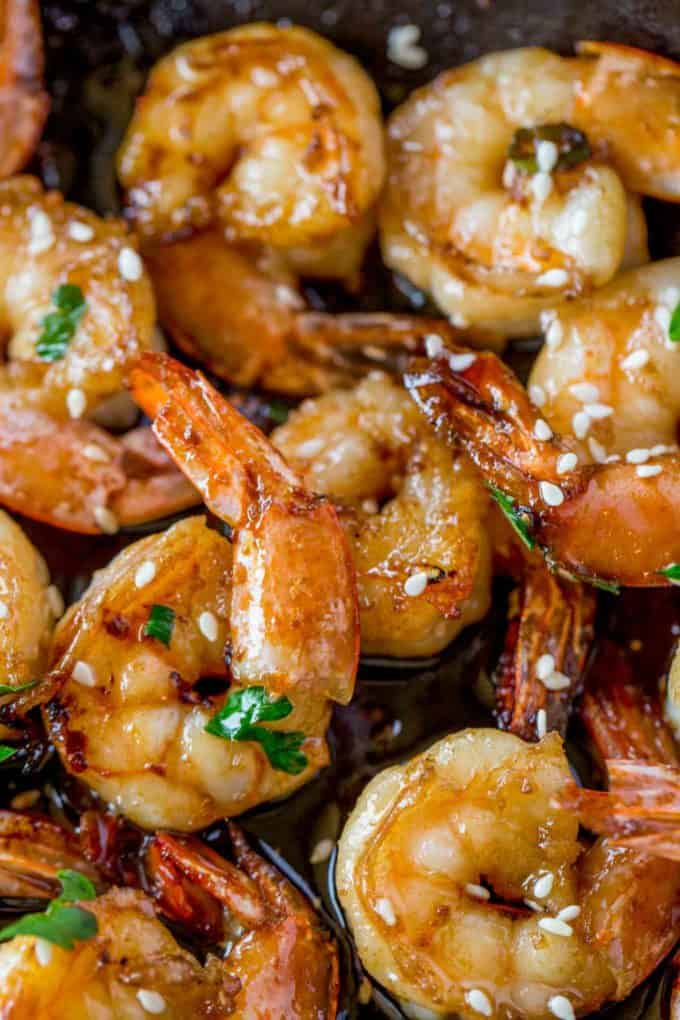 Honey Garlic Shrimp in pan