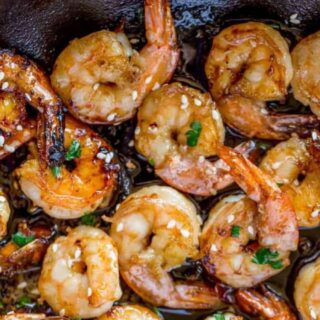 cooked shrimp in a skillet
