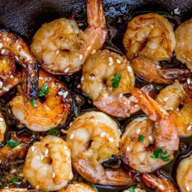 cooked shrimp in a skillet