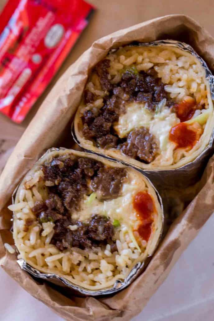 Mongolian Beef rice and cabbage in burrito