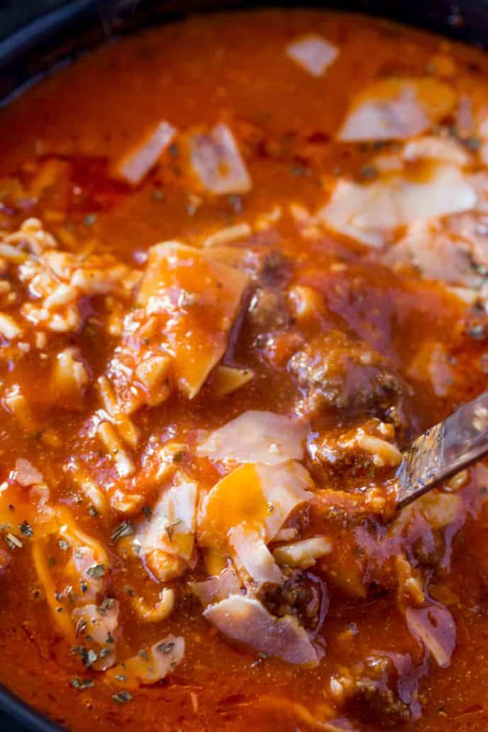 close up of soup in crockpot 