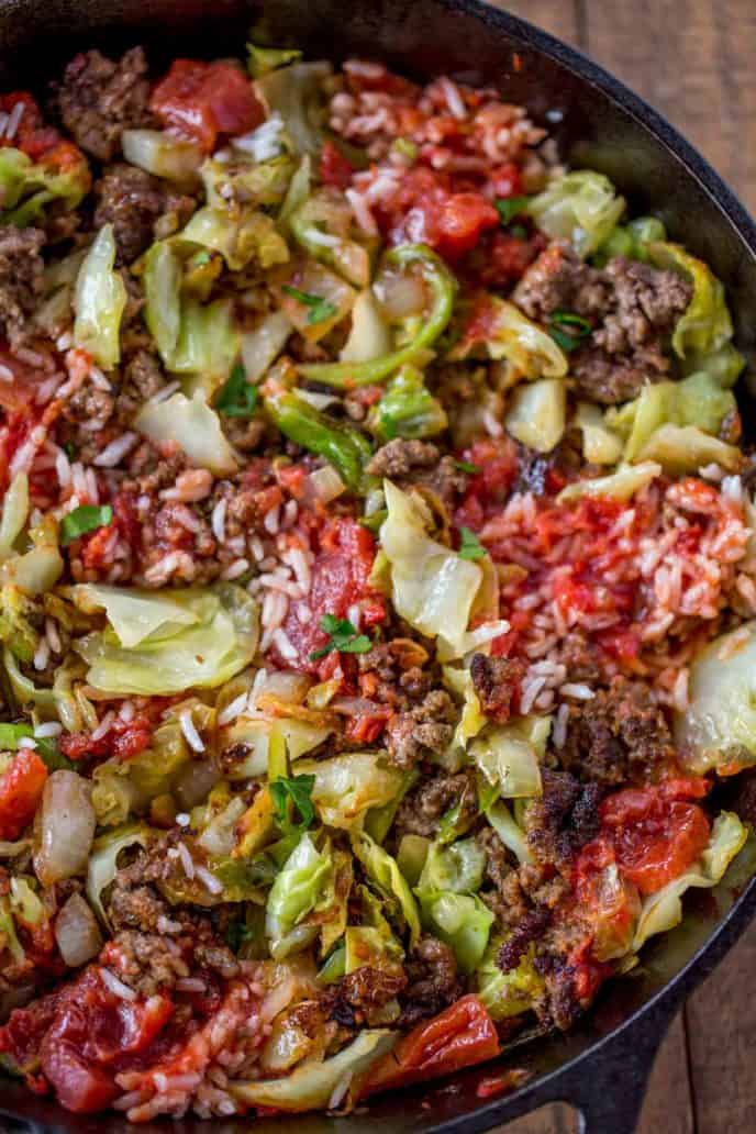 Skillet of stuffed cabbage casserole