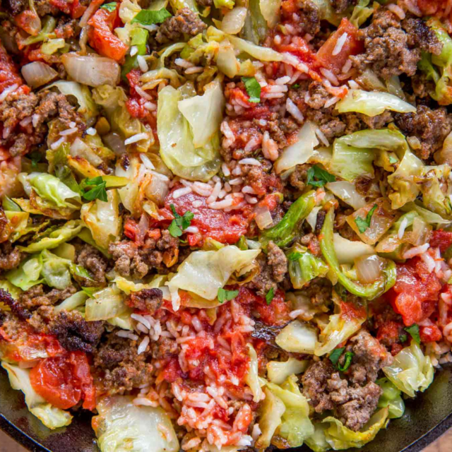Ingredients cooked in a cast iron pan