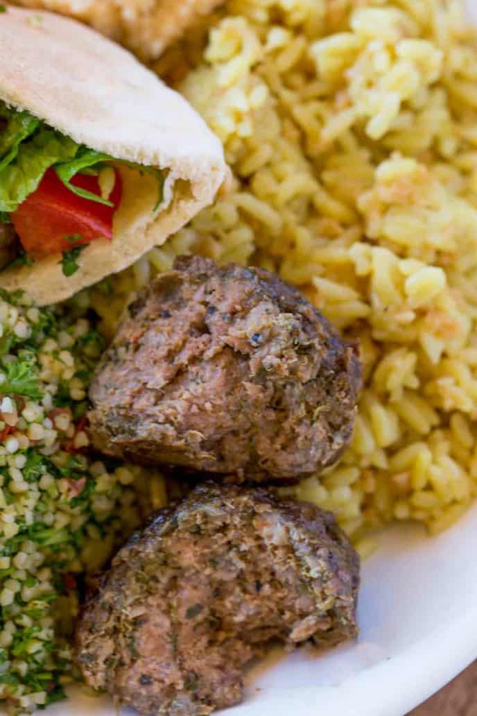 Beef kofte kebabs with rice