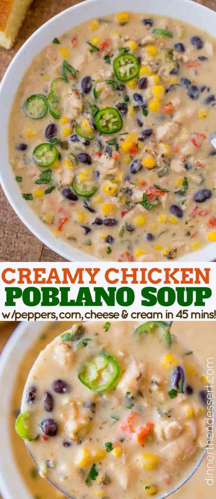 Easy Creamy Chicken Poblano Pepper Soup - Dinner, then Dessert