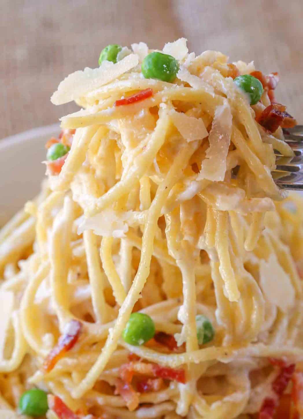 Carbonara Pasta on fork