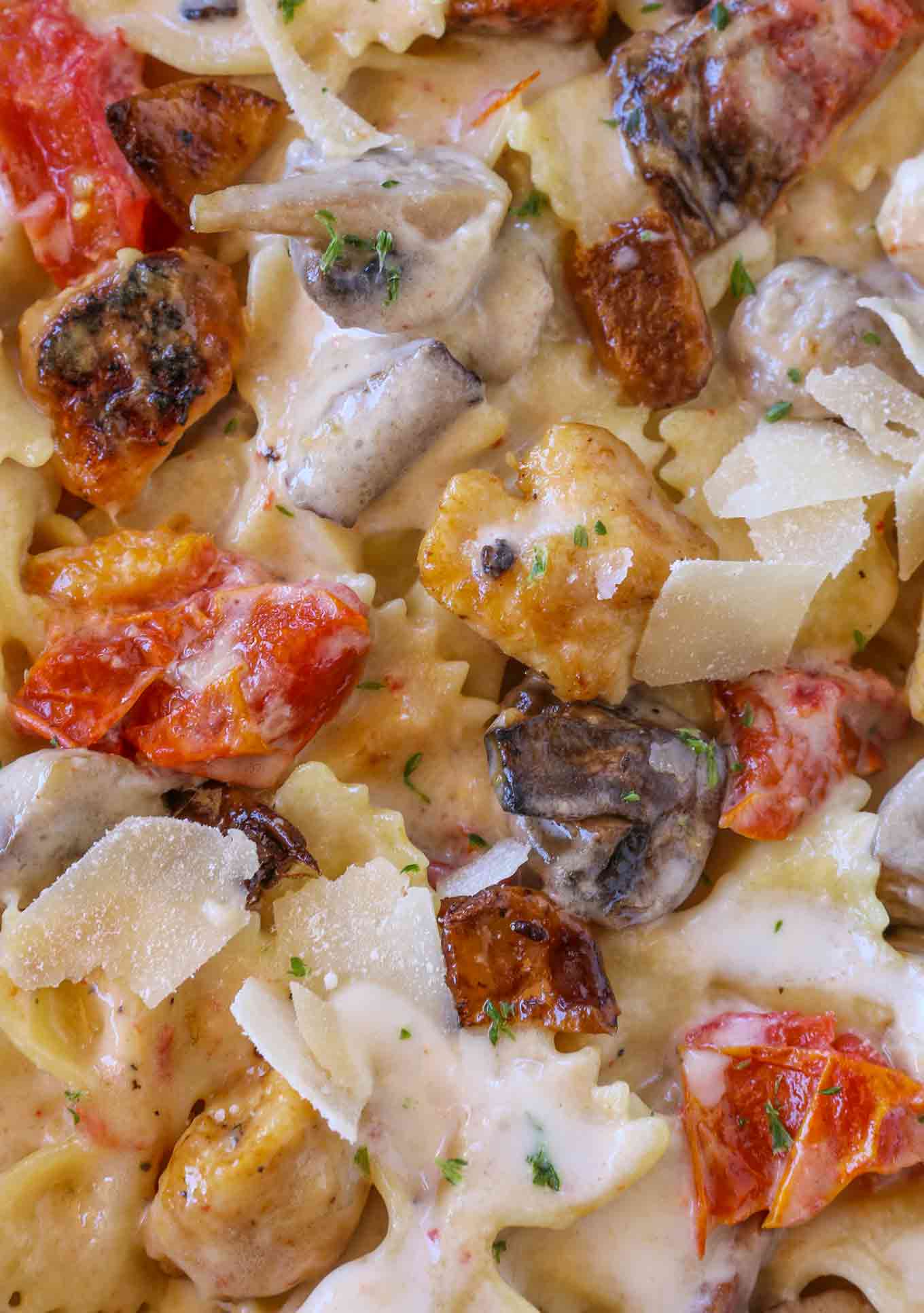 Close up of chicken with pasta