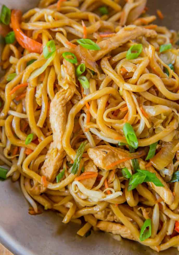 Chicken Lo Mein in skillet