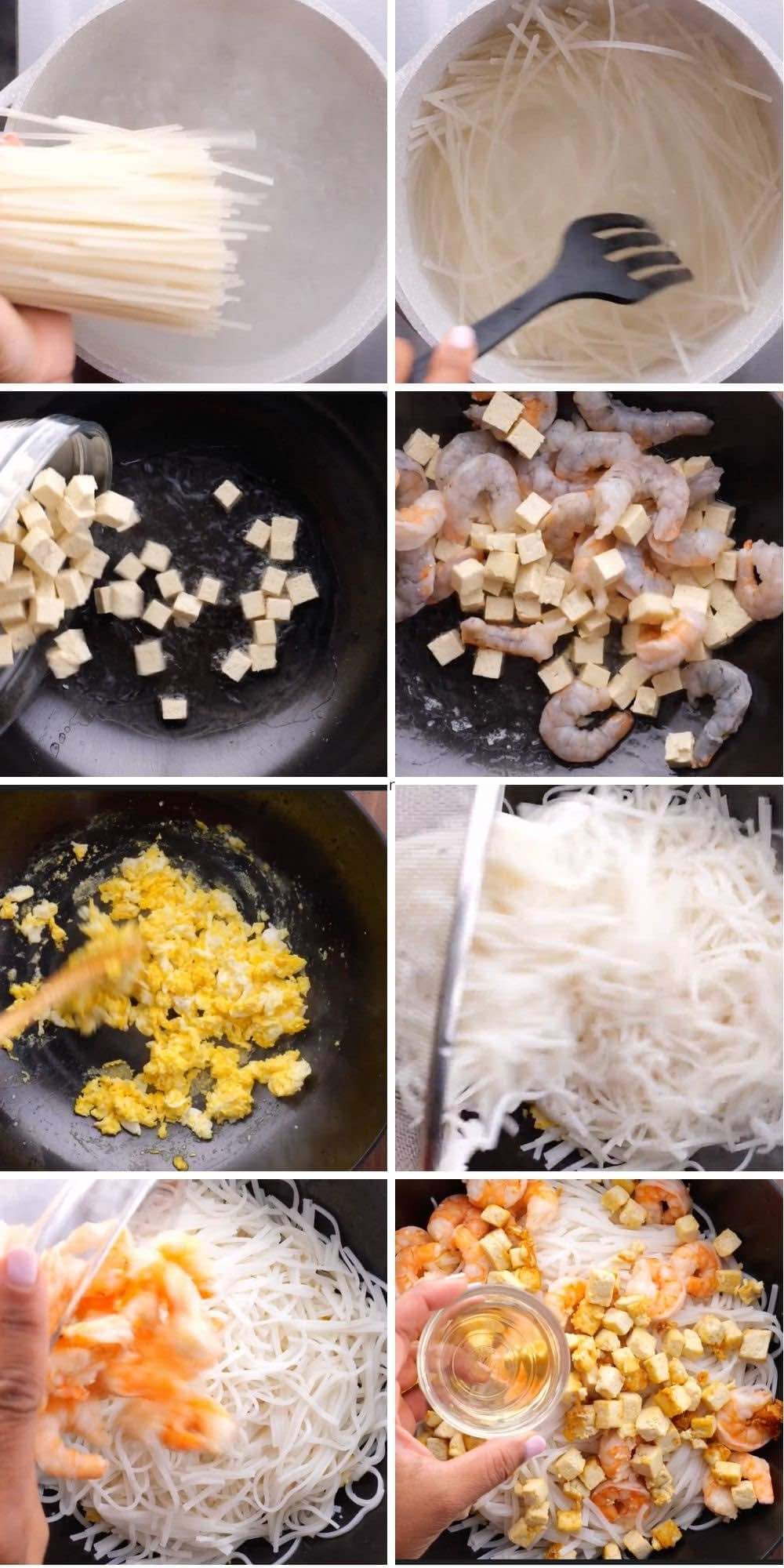 Easy Pad Thai Collage of cooking steps