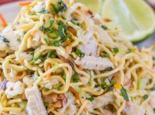 Ramen Noodle Salad made with Ramen Noodles on serving plate