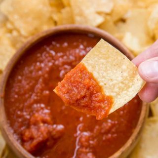 chips and salsa in wooden bowl
