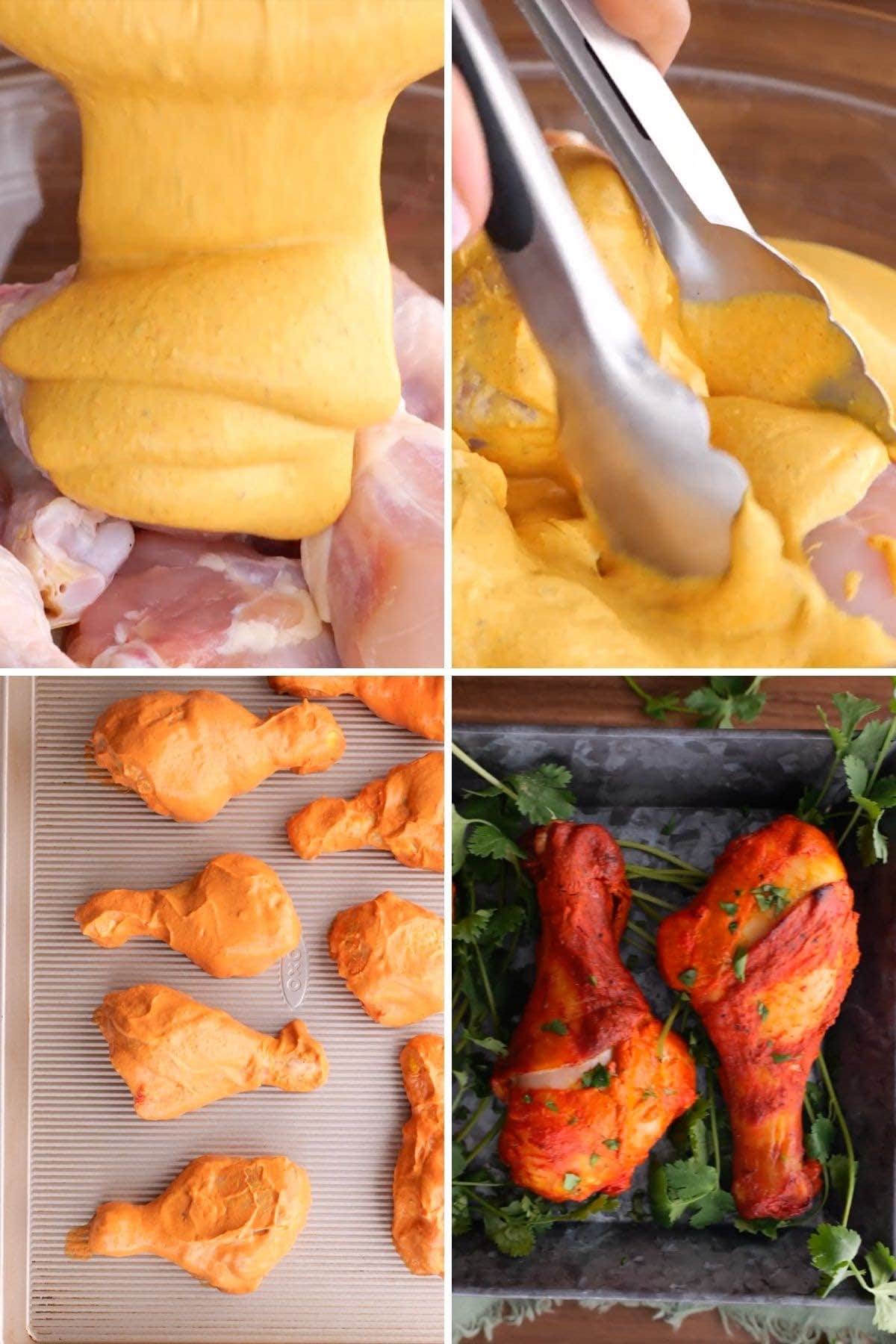 Easy Tandoori Chicken Collage of cooking steps