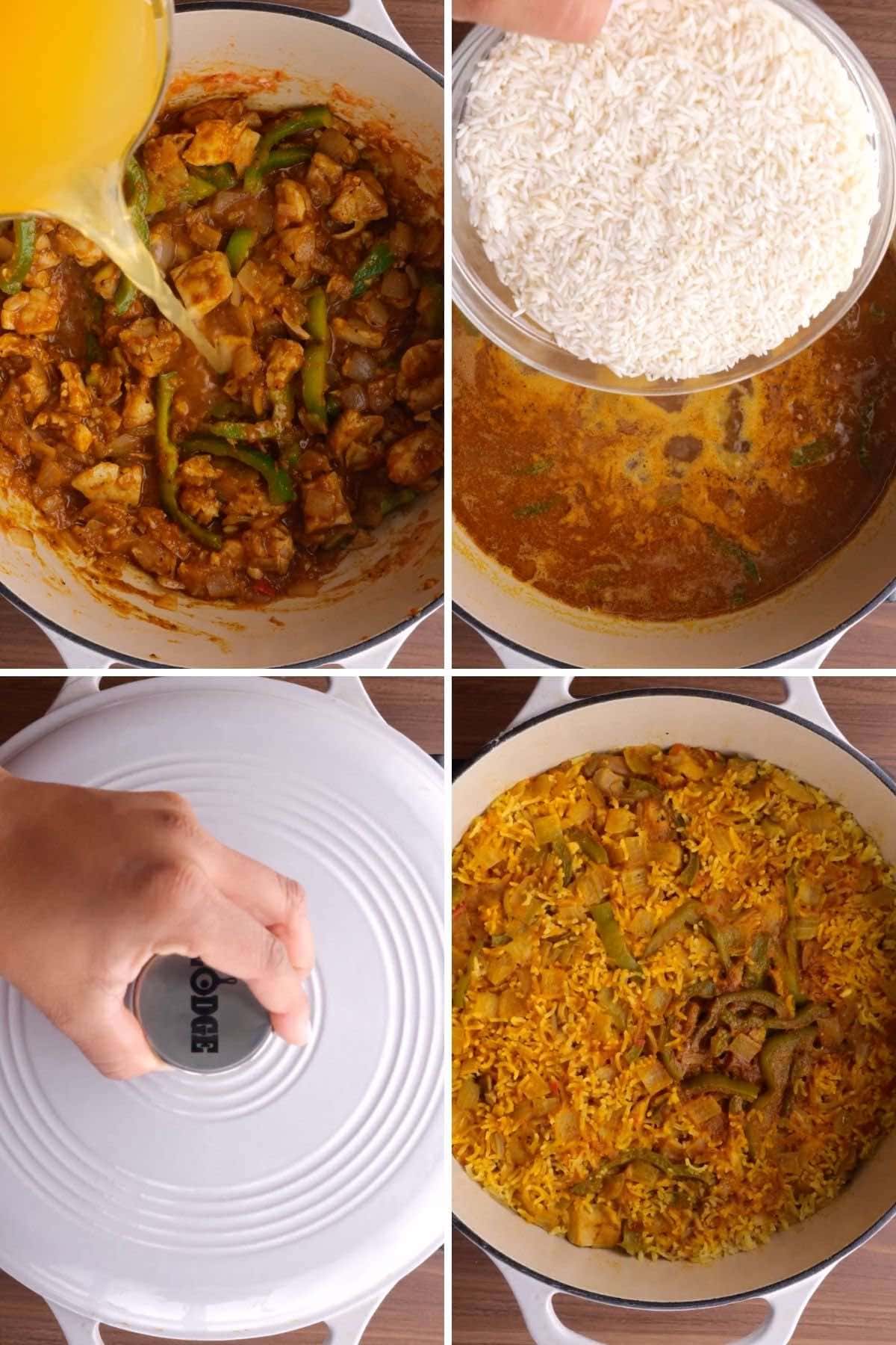 Chicken Biryani collage of cooking steps