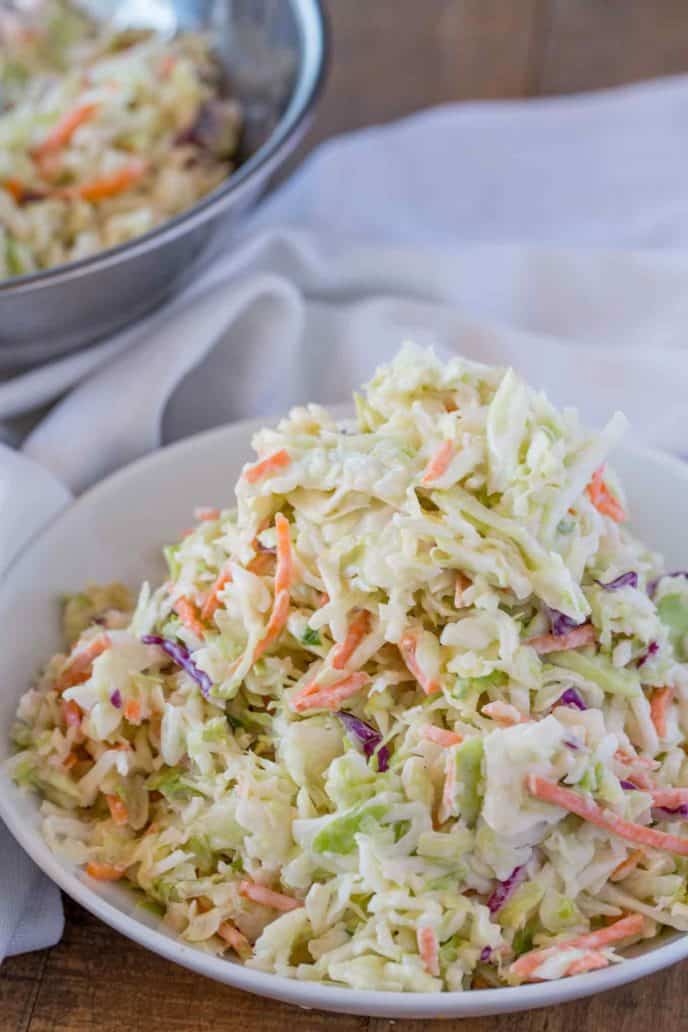 Cole Slaw in white serving bowl