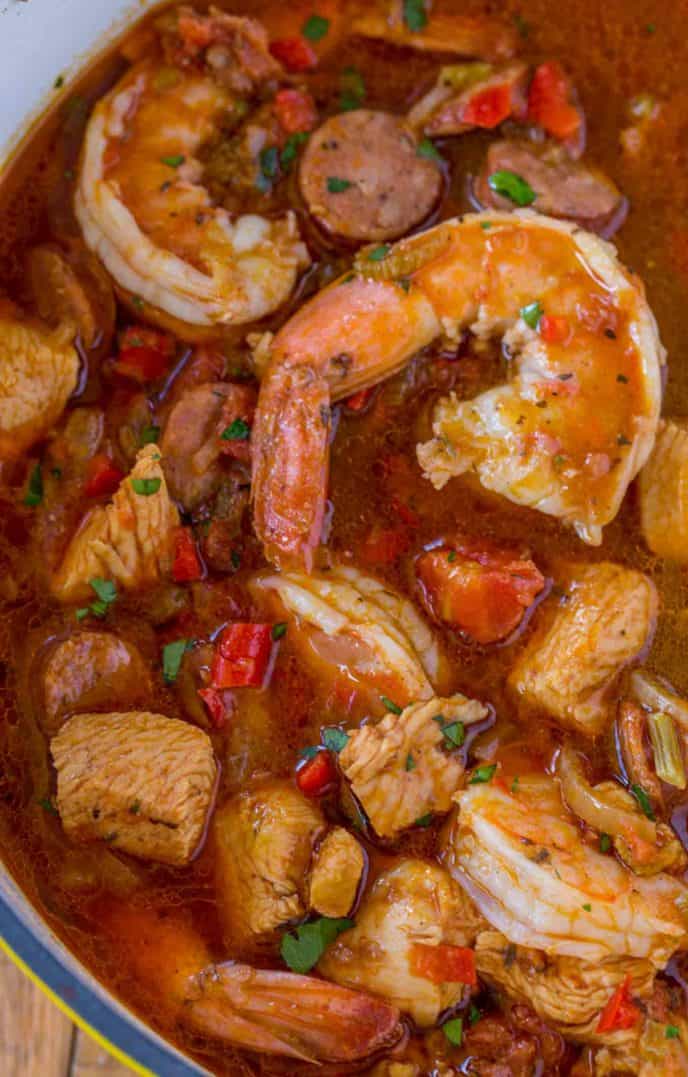 Easy Jambalaya Chicken Shrimp And Andouille Dinner