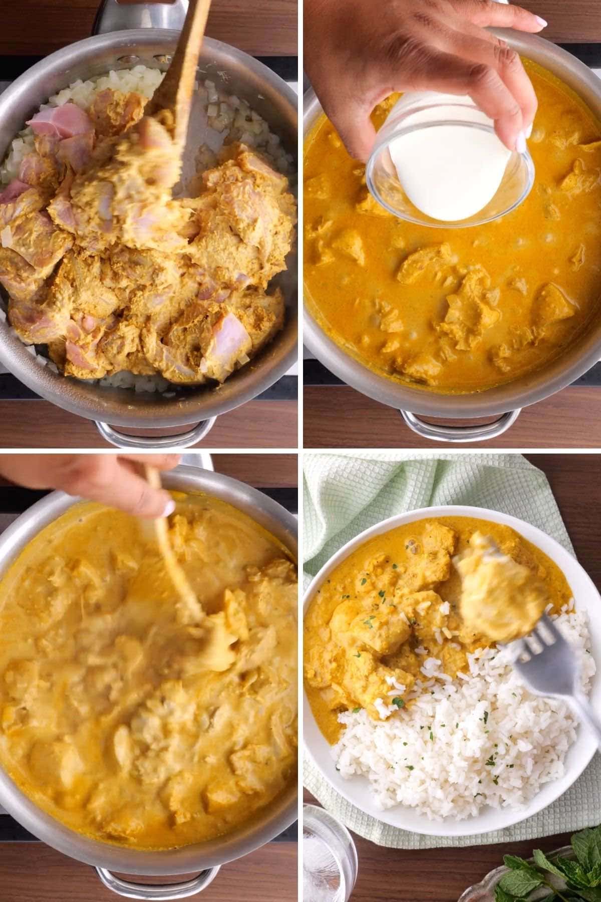 Indian Chicken Korma collage of cooking steps