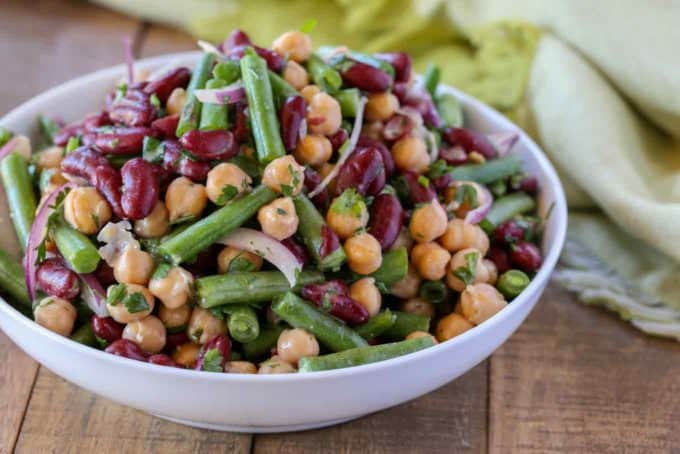 Three Bean Salad in serving bowl