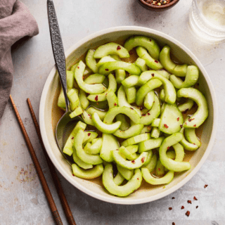 Asian Cucumber Salad in serving bowl 1x1