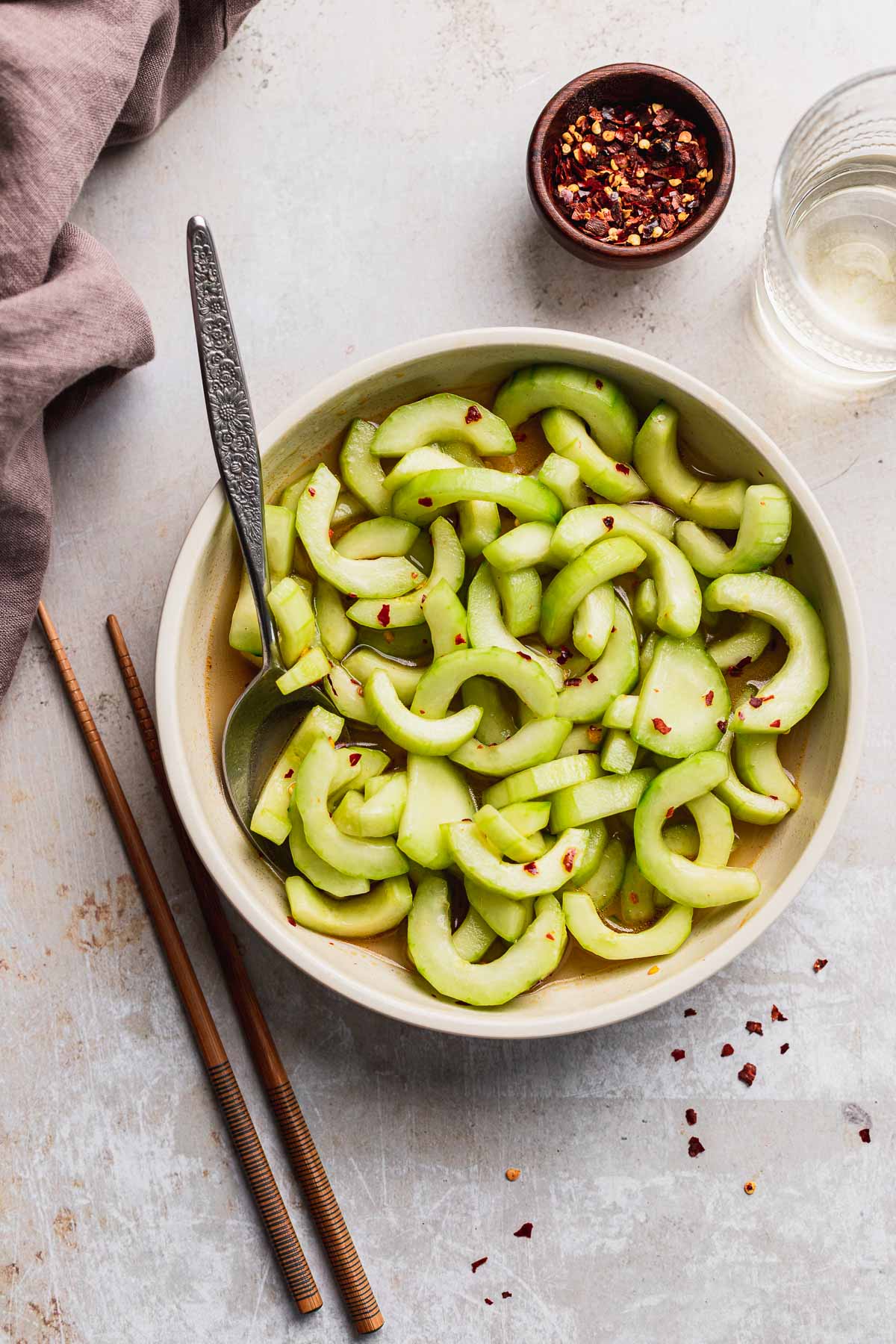 Asian Cucumber Salad in serving bowl