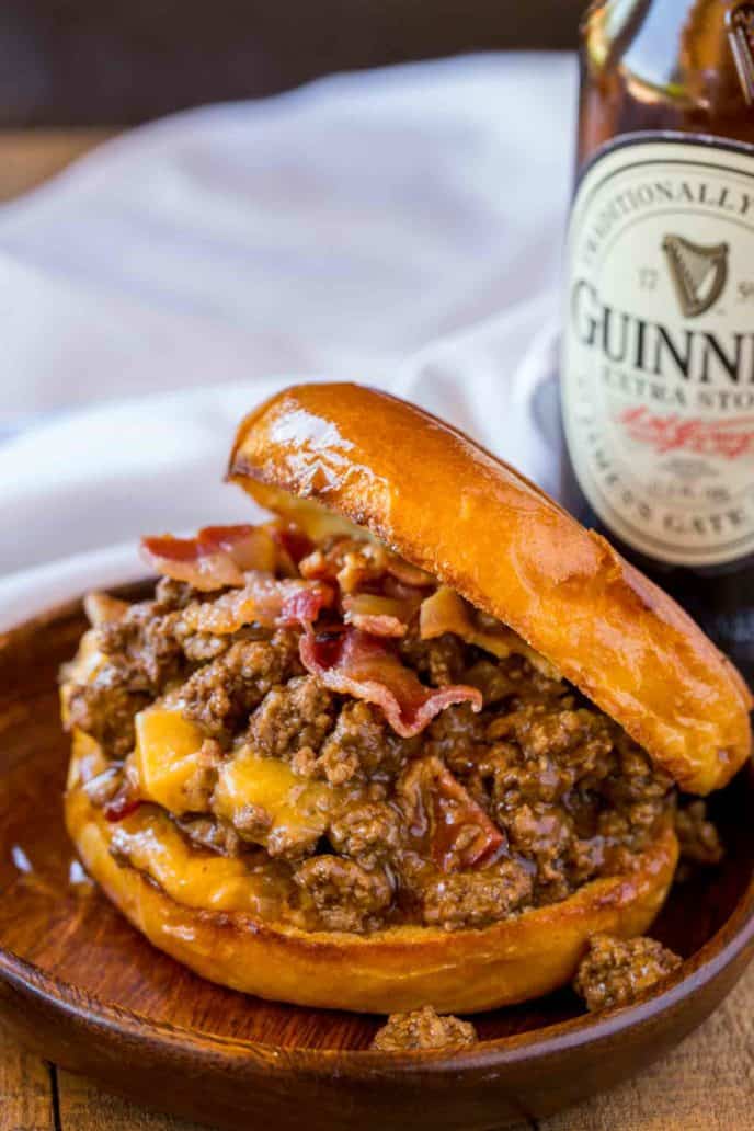 Sloppy Joes with bacon, beer and cheese