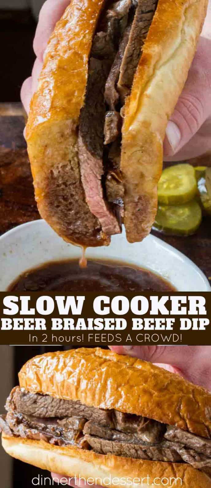 Slow Cooker Beer Braised Beef Dip Sandwiches Dinner, then Dessert