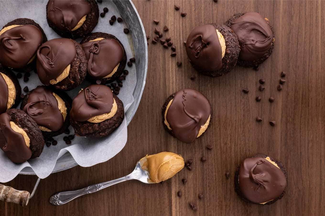 Buckeye Brownie Cookies in serving dish