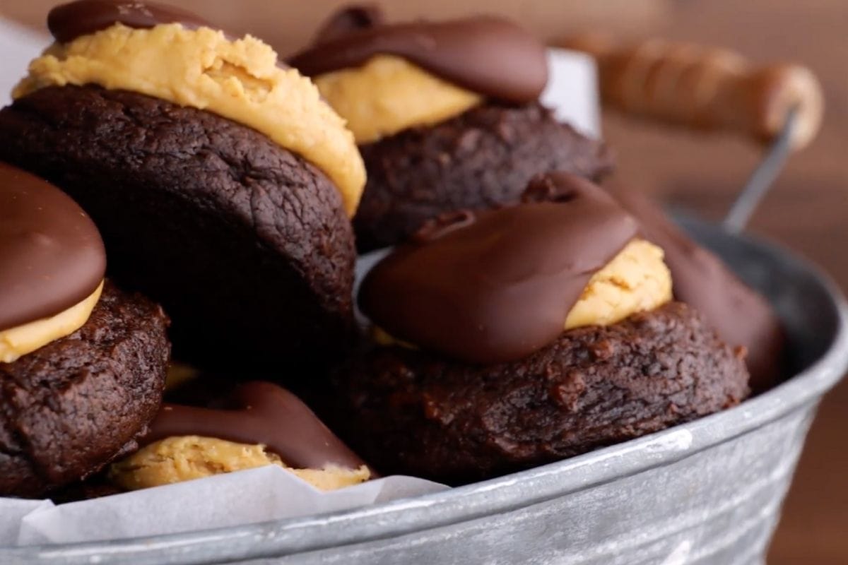 Buckeye Brownie Cookies in serving dish