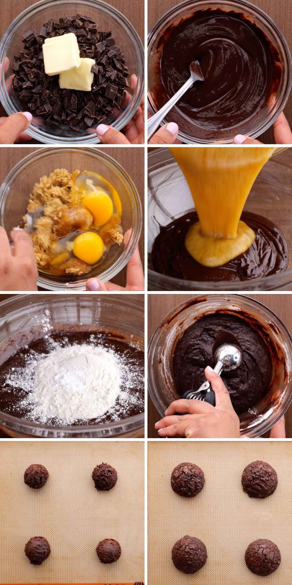 Buckeye Brownie Cookies Collage of batter preparation steps