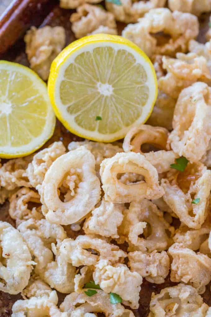 Easy Fried Calamari and Lemon Wedge