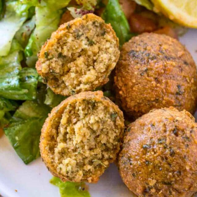three falafel with one split in half