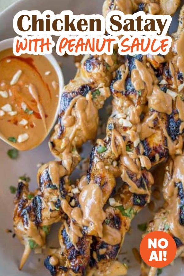Chicken skewers with peanut sauce