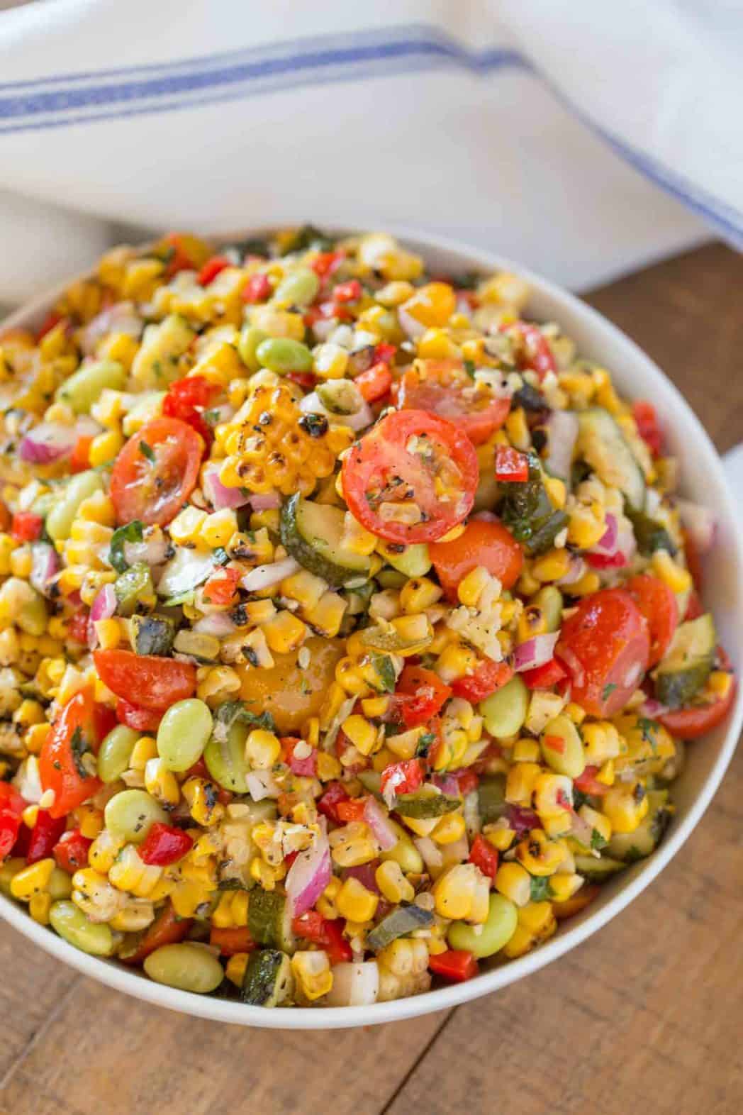 Succotash made with corn, peppers, and beans.