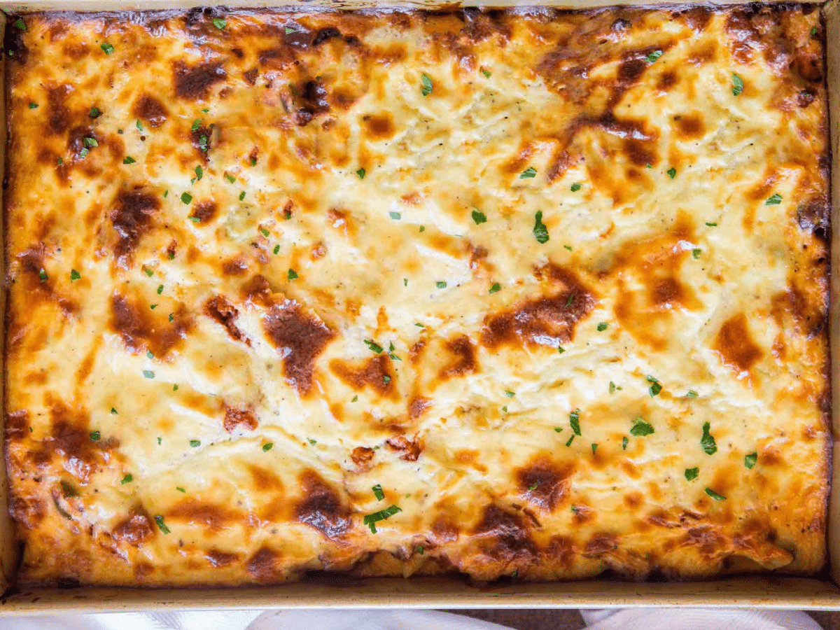 finished cheesy bake from the top down view 